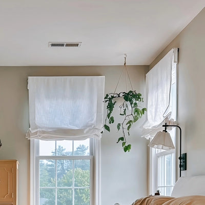 Lemon Wooden-Headrail Cordless Poly-Linen Roman Shade Relaxed Fold View Tailor