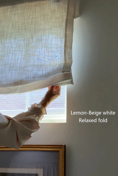 View Tailor Bluebell Custom Linen Alum-Headrail Blackout Cordless Roman Shade Relaxed Fold