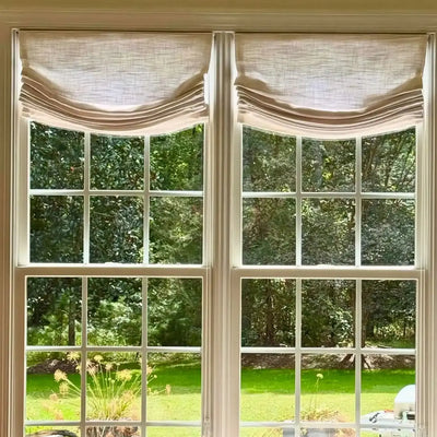 View Tailor Lemon Custom Poly-Linen Aluminum-Headrail Blackout Cordless Roman Shade Relaxed Fold