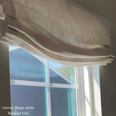 View Tailor Kyla Custom Flax Linen Blackout Cordless Roman Shade Relaxed Fold