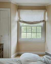 Lemon Wooden-Headrail Blackout No Drill Poly-Linen Roman Shade Relaxed Fold View Tailor