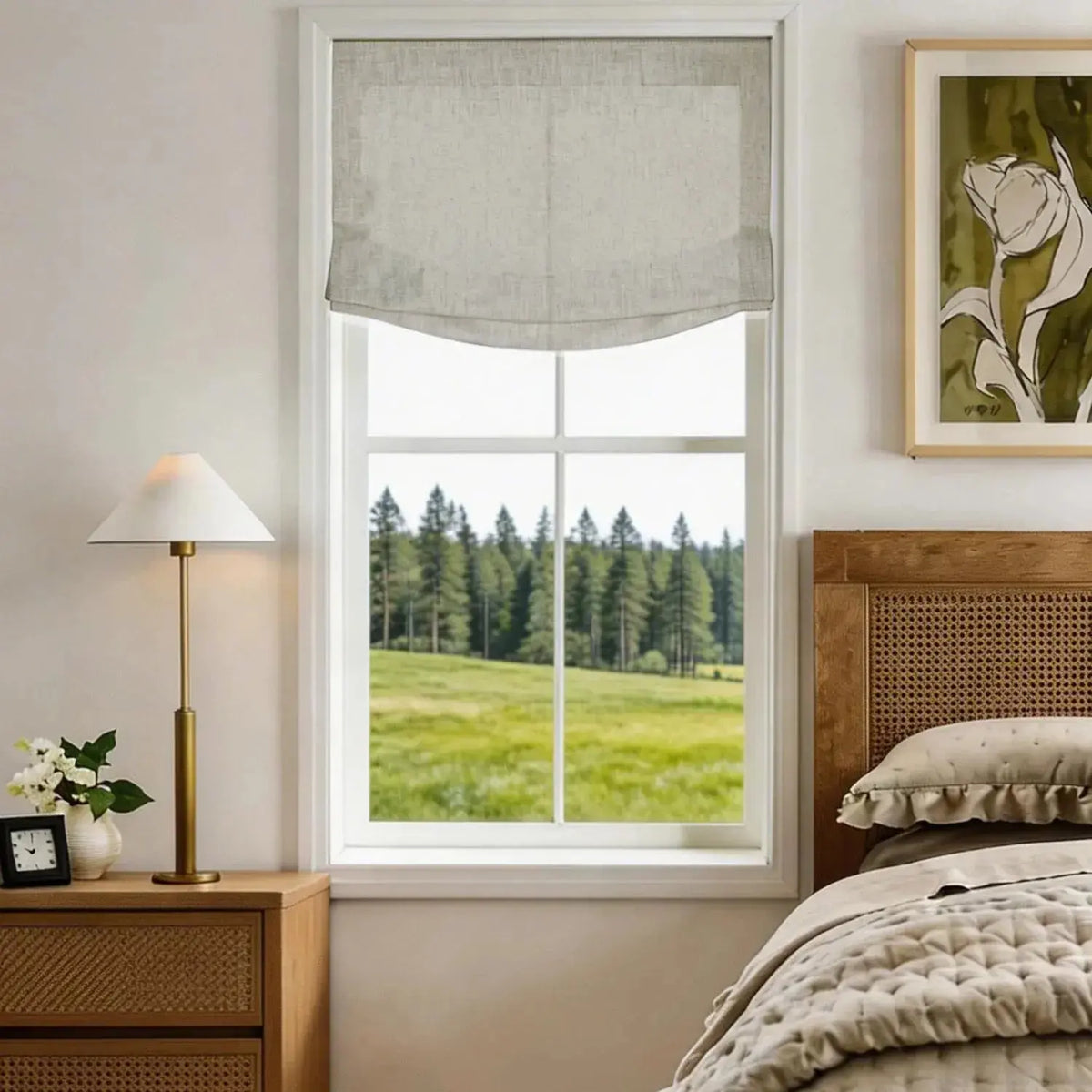 View Tailor Lemon Custom Poly-Linen Wooden-Headrail Cordless Roman Shade Relaxed Fold Grey 1908-11