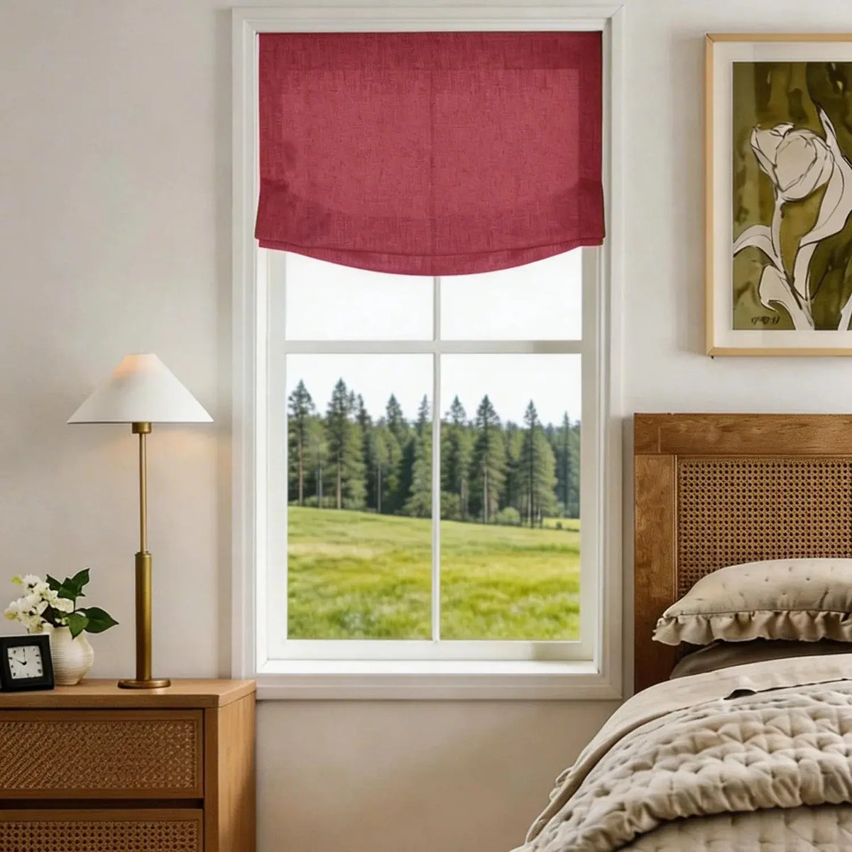 View Tailor Lemon Custom Poly-Linen Wooden-Headrail Cordless Roman Shade Relaxed Fold Cinnabar 1908-24
