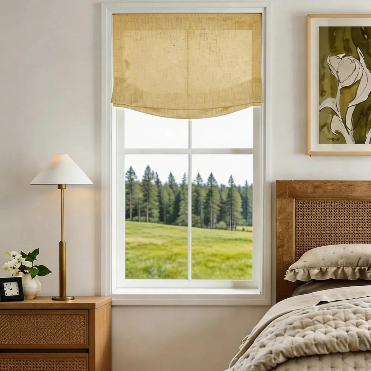 View Tailor Lemon Custom Poly-Linen Wooden-Headrail Cordless Roman Shade Relaxed Fold Khaki 1908-28