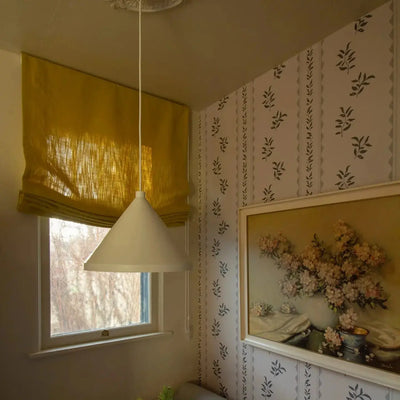 View Tailor Lemon Custom Poly-Linen Wooden-Headrail Blackout Cordless Roman Shade Relaxed Fold