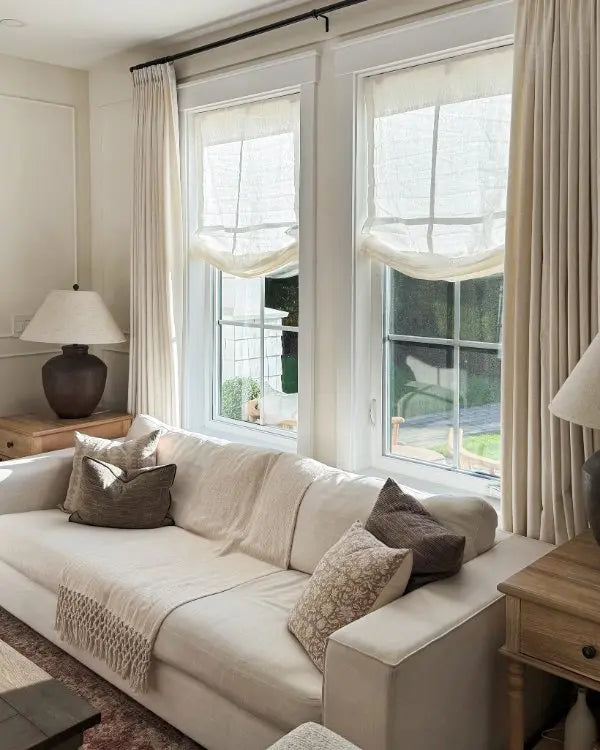 View Tailor Lemon Custom Poly-Linen Aluminum-Headrail Blackout Cordless Roman Shade Relaxed Fold
