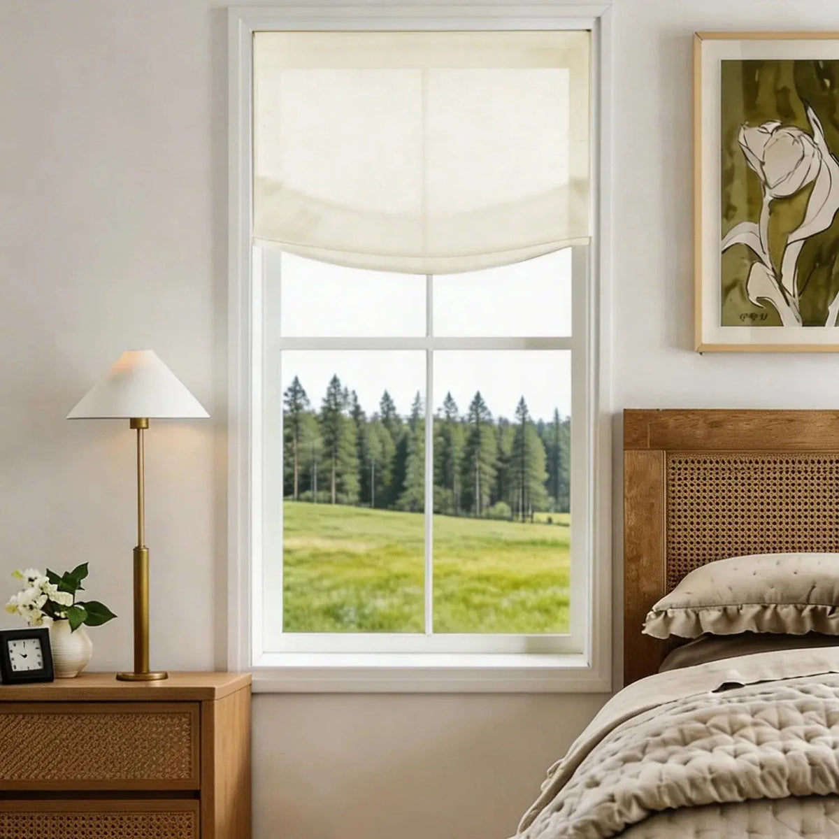 View Tailor Lemon Custom Poly-Linen Wooden-Headrail Cordless Roman Shade Relaxed Fold