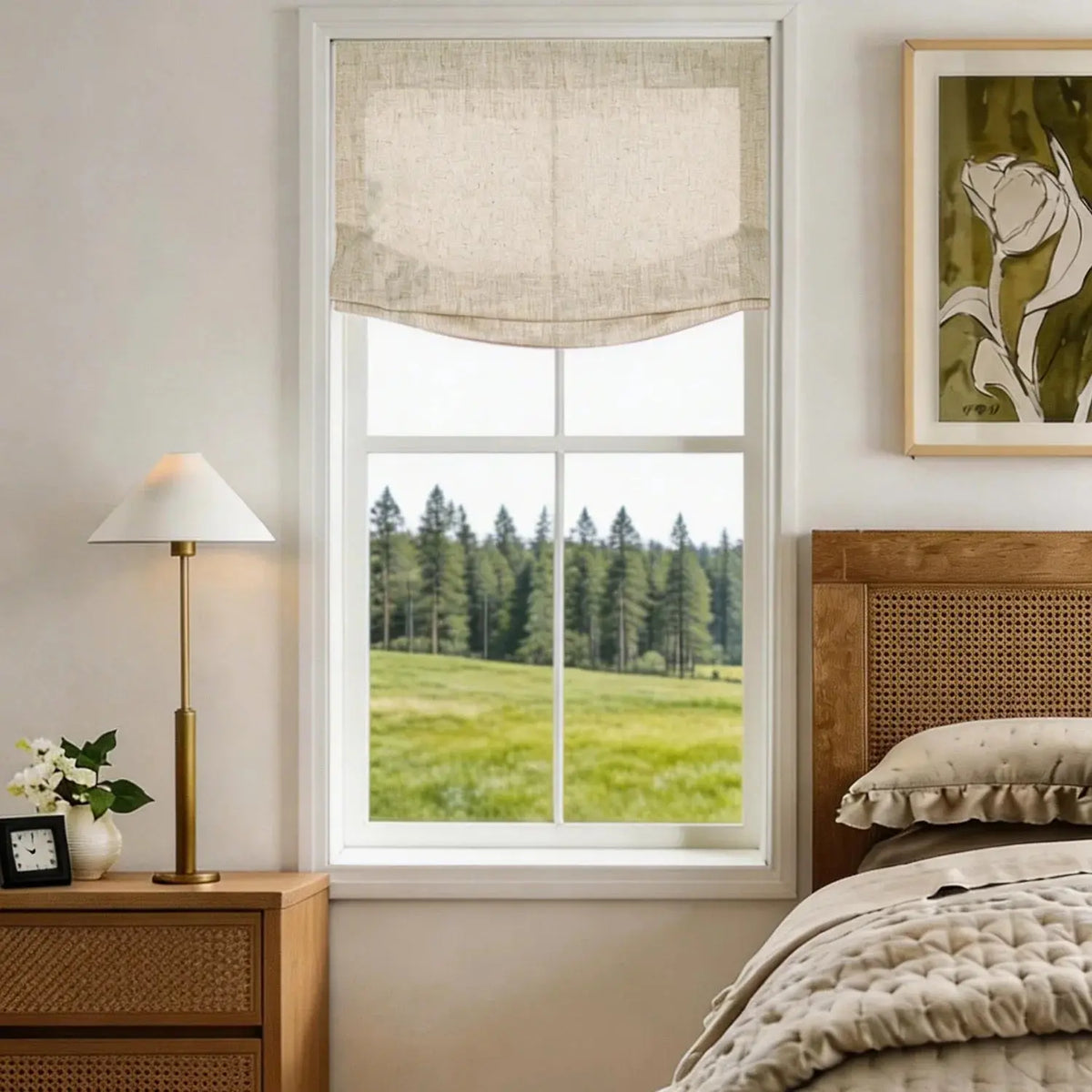 View Tailor Lemon Custom Poly-Linen Wooden-Headrail Cordless Roman Shade Relaxed Fold Tapioca 1908-7