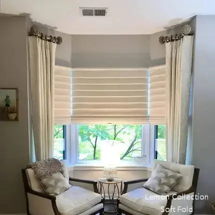 View Tailor Lena Custom Linen-Wool Blend Roman Shade Soft Fold