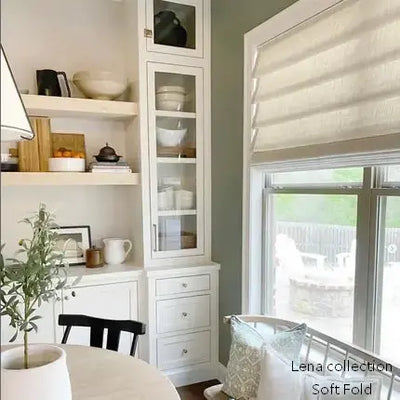 View Tailor Lena Custom Linen-Wool Blend Roman Shade Soft Fold