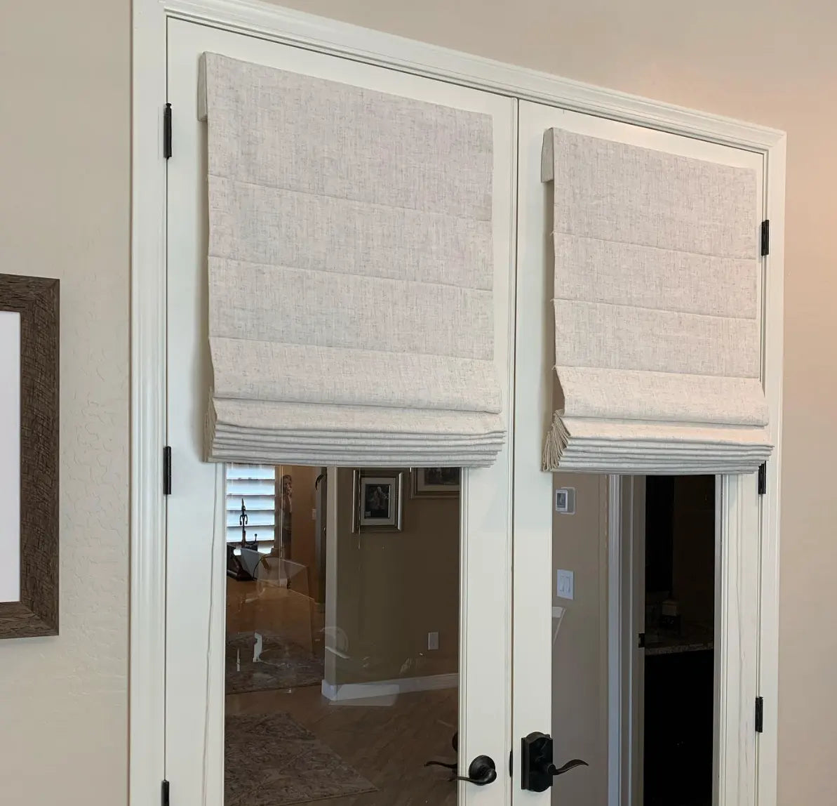 Lemon Blackout Cordless Natural Linen Roman Shade & Blinds for French Door View Tailor