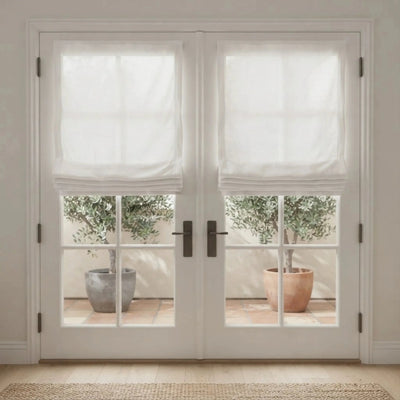 View Tailor Mika Custom Velvet Blackout Cordless Roman Shade French Door White Snow White MRJ-1