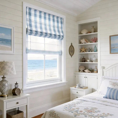 View Tailor Shoreline Grid Blackout Soundproof Cotton Roman Shade Day & Night SkyGrid SL-5