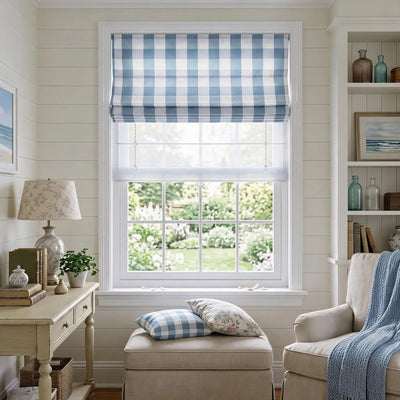 View Tailor Shoreline Grid Blackout Soundproof Cotton Roman Shade Day & Night