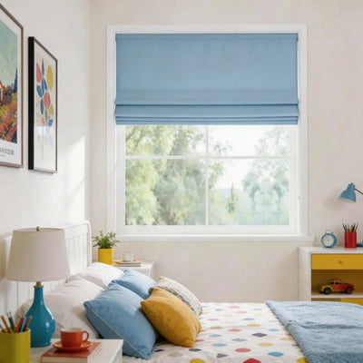 View Tailor Shoreline Tone Blackout Cordless Cotton Roman Shade Pleated Fold SkyTone SL-12