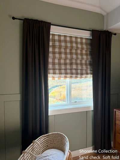 View Tailor Shoreline Custom Cotton Blend Check Blackout Thermal Roman Shade Soft Fold