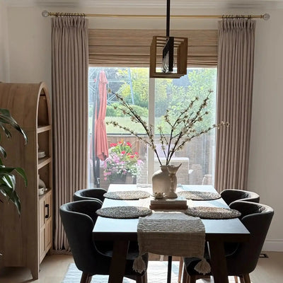 View Tailor Veyra Premium Custom Natural Woven Cordless Blackout Bamboo Shade Sandy Linen