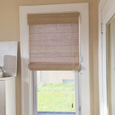 View Tailor Veyra Premium Custom Natural Woven Cordless Blackout Bamboo Shade Sandy Linen