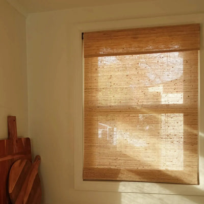 View Tailor Veyra Premium Custom Natural Woven Cordless Blackout Bamboo Shade Oat Grass