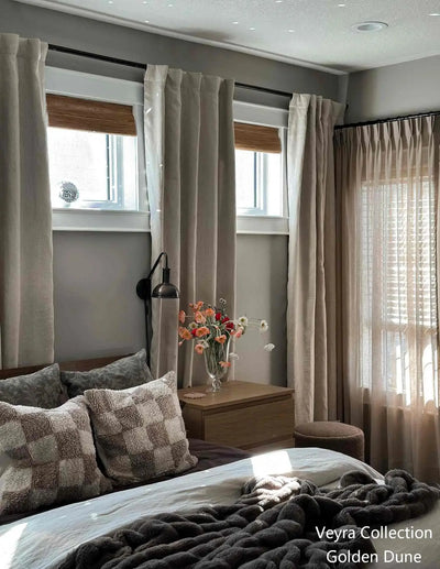 View Tailor Veyra Premium Custom Natural Woven Blackout Cordless Bamboo Shade Golden Dune