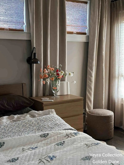 View Tailor Veyra Premium Custom Natural Woven Blackout Cordless Bamboo Shade Golden Dune