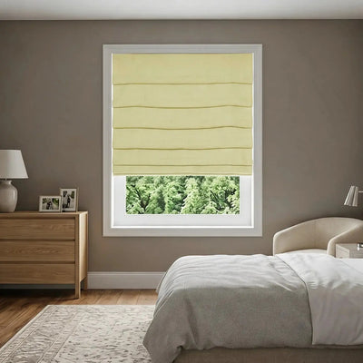 View Tailor Vigor Blackout Thermal Textured Linen Roman Shade Soft Fold Light Khaki VG-3