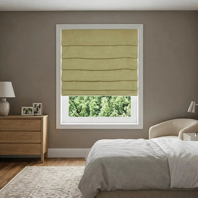 View Tailor Vigor Blackout Thermal Textured Linen Roman Shade Soft Fold Taupe Grey VG-4
