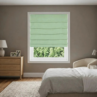 View Tailor Vigor Blackout Thermal Textured Linen Roman Shade Soft Fold Matcha Color VG-6
