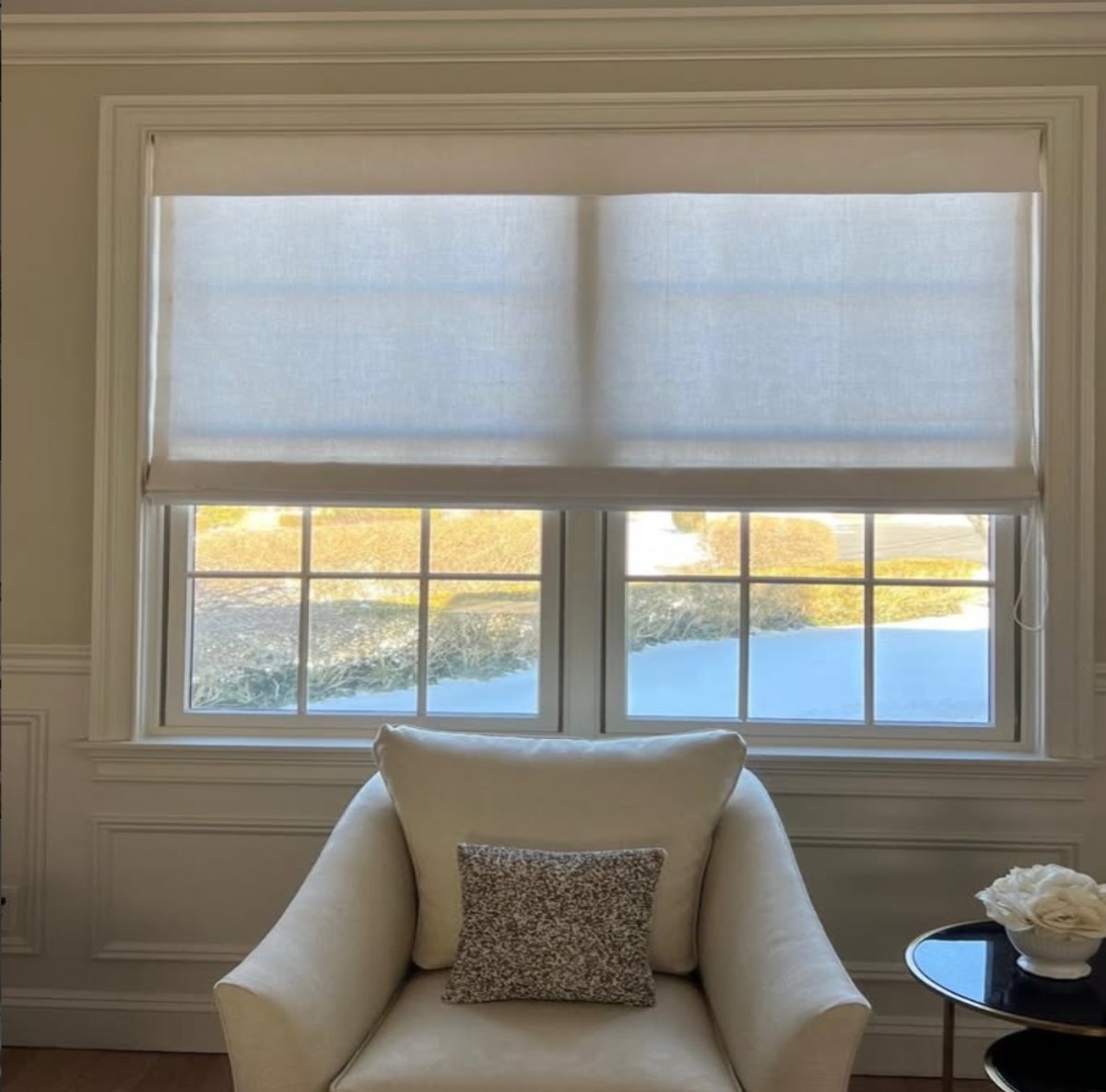 Vigor Blackout  Textured Linen Roman Shade Flat Fold View Tailor
