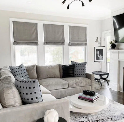 View Tailor Vigor Custom Linen Blackout Textured Roman Shade Flat Fold