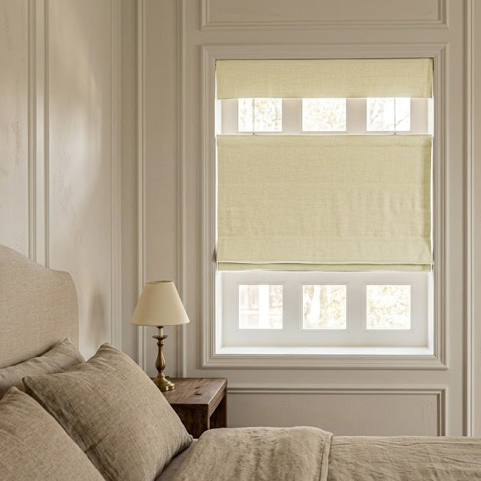 View Tailor Jasmine Blackout Cordless Natural Linen Roman Shade Top Down Bottom Up