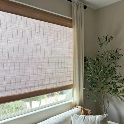 View Tailor Wisper Handcrafted Custom Natural Woven Blackout Cordless Bamboo Shade Sand Dune