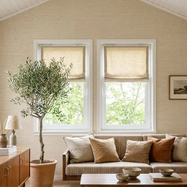 View Tailor Bluebell Belgian Linen Roman Shade Flat Fold