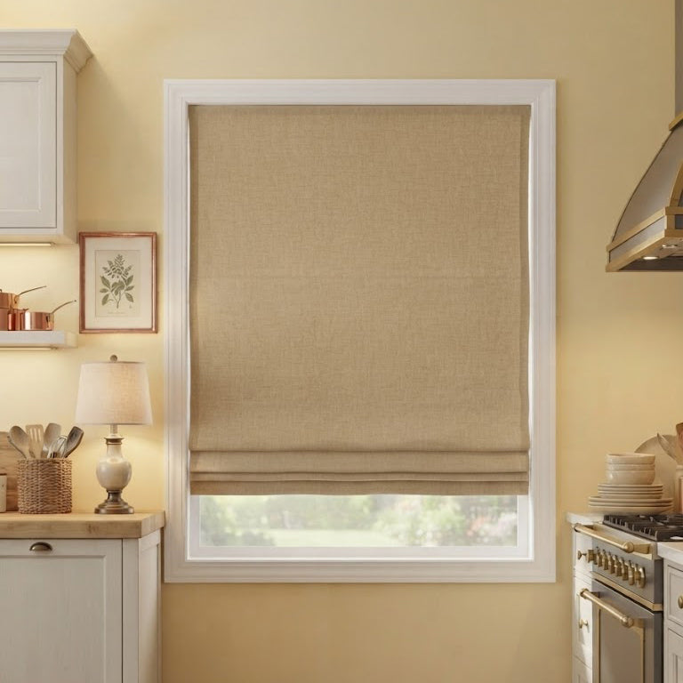 View Tailor Breeze Blackout Soundproof Linen Blend Roman Shade Day & Night