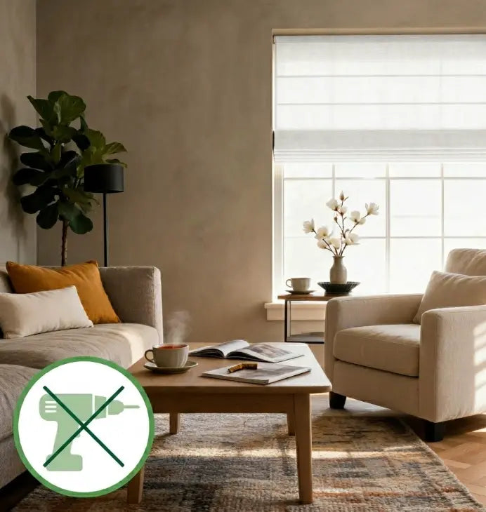View Tailor Custom Breeze No Drill Linen Blend Roman Shade