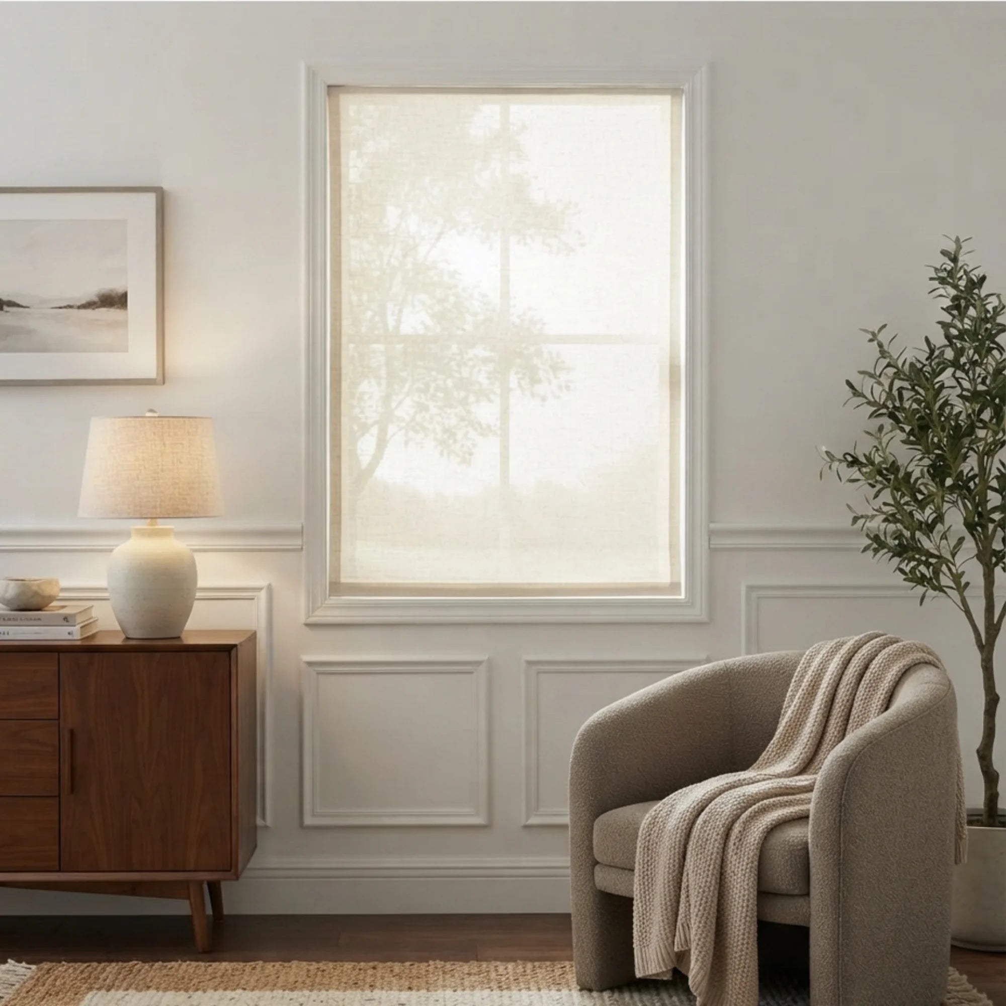 View Tailor Vigor Blackout Textured Linen Roman Shade Flat Fold