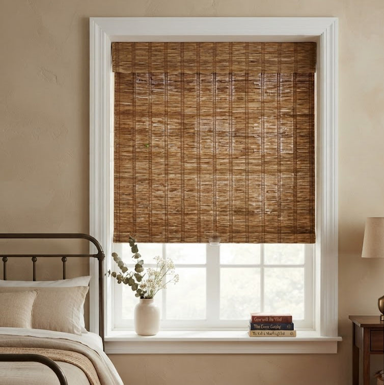 View Tailor Hush Blackout No Drill Cedar Bamboo Shade
