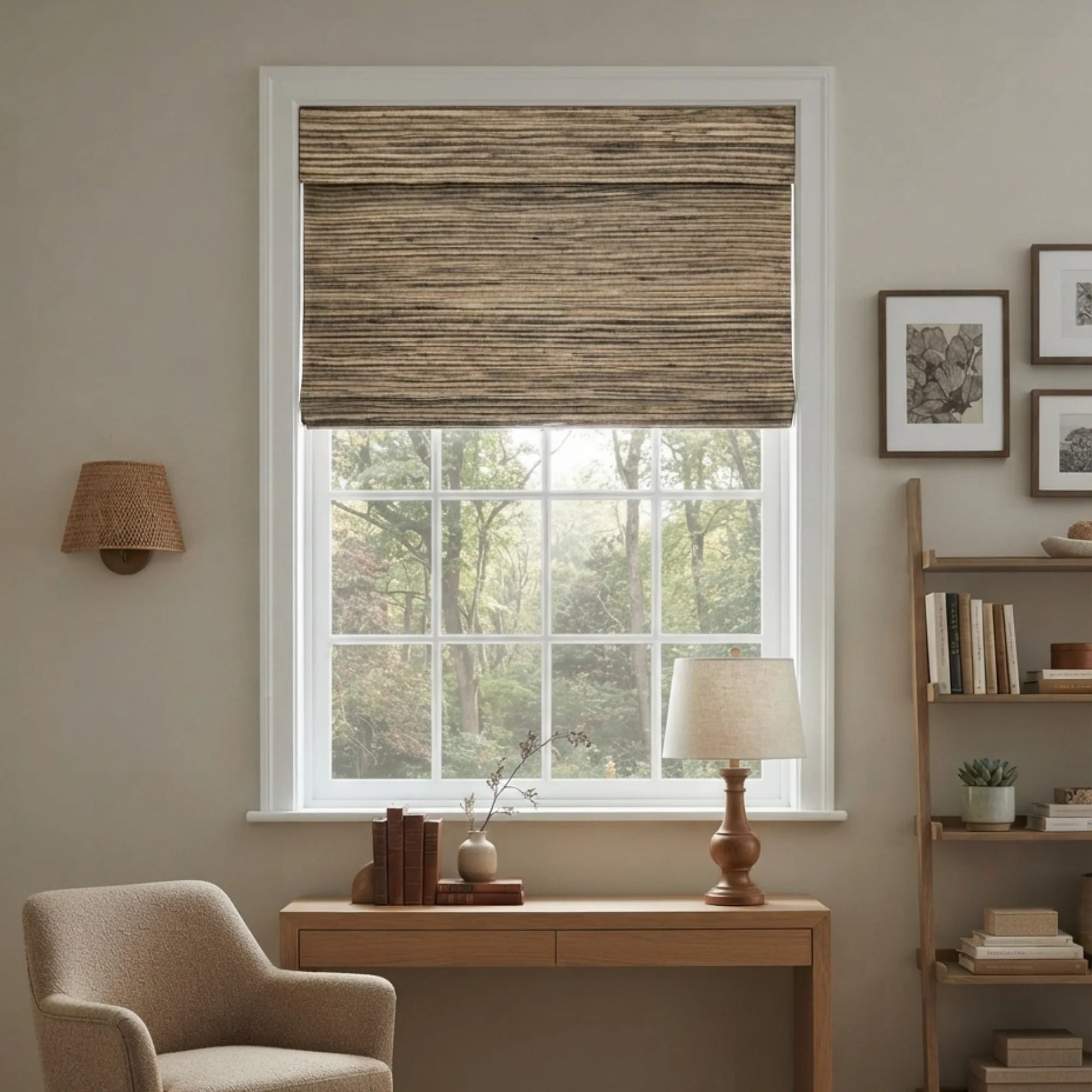 View Tailor Hush Blackout No Drill Russet Bamboo Shade