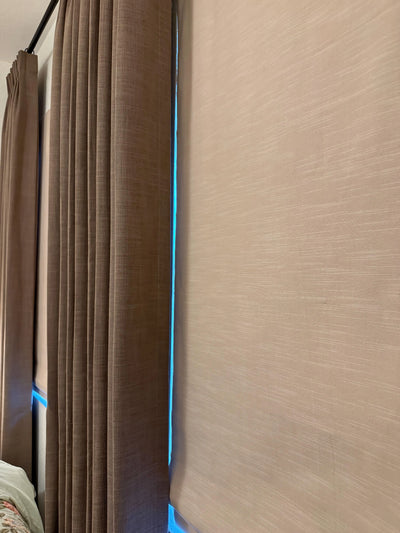 View Tailor Jasmine Blackout Cordless Natural Linen Roman Shade & Blinds for French Door