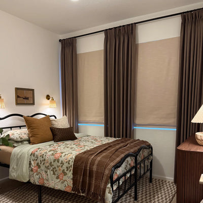 View Tailor Jasmine Cordless Natural Linen Roman Shade Flat Fold