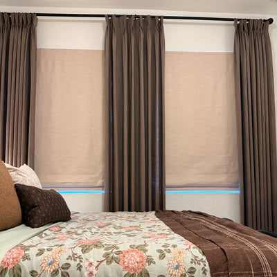 View Tailor Jasmine Cordless Natural Linen Roman Shade Flat Fold