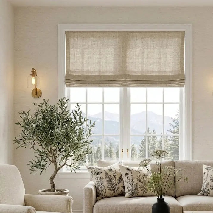 View Tailor Lemon Blackout Soundproof Poly-Linen Roman Shade Day & Night