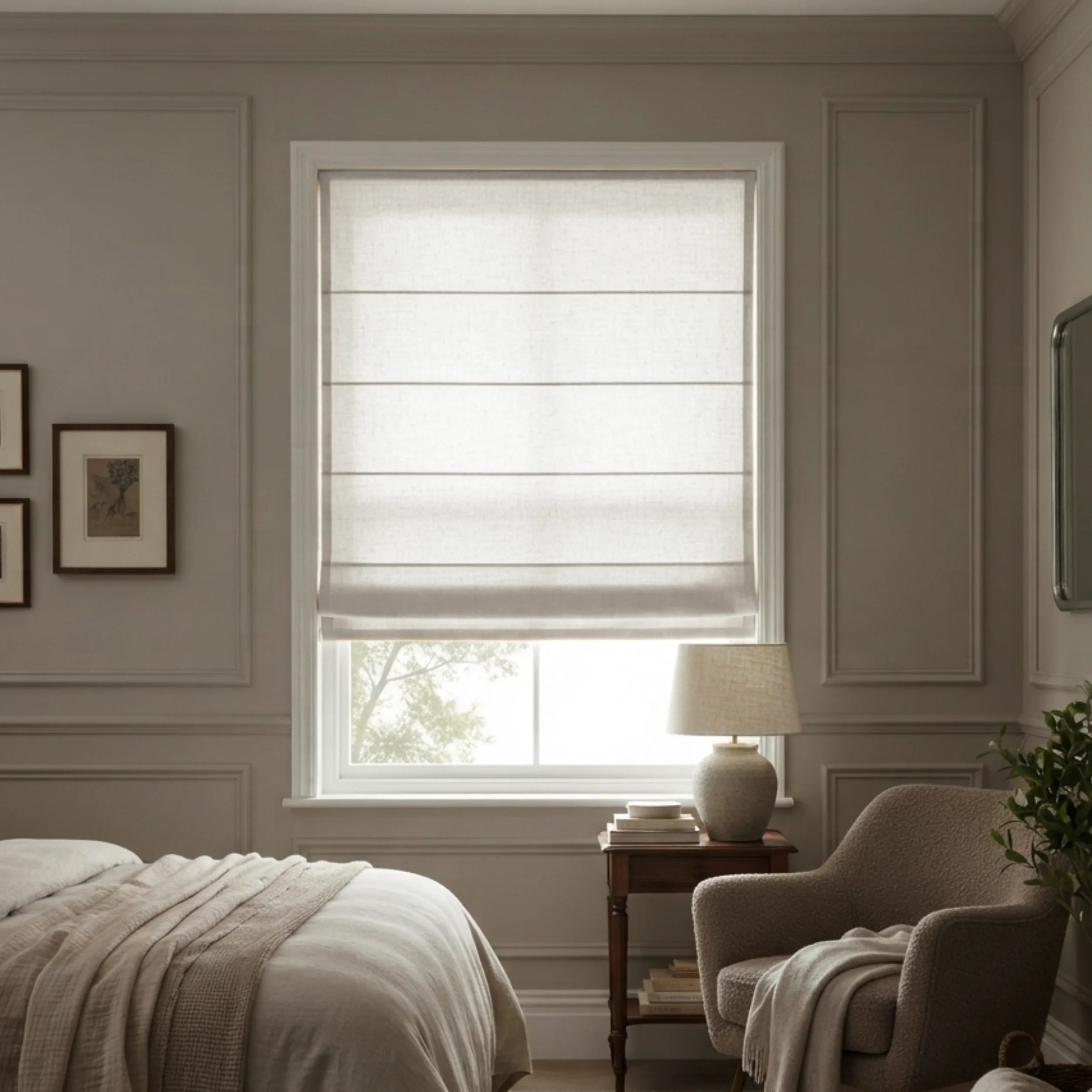 View Tailor Mika Blackout Cordless Velvet Roman Shade Pleated Fold