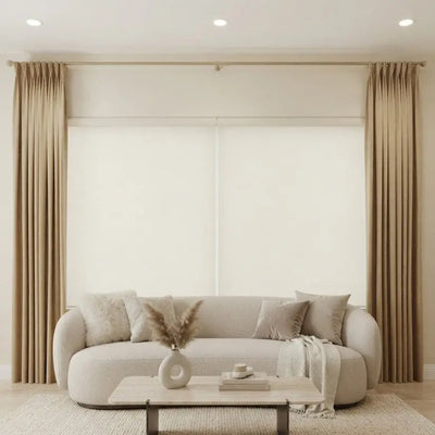 View Tailor Vigor Blackout Textured Linen Roman Shade Flat Fold